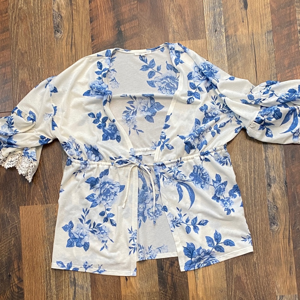 Maurices Blue Floral Kimono Top